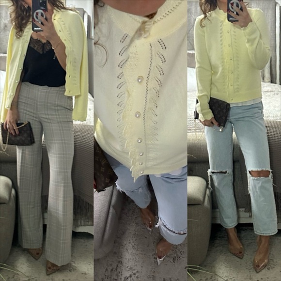 New♥️ Lemon Cream Pearl Button Cardigan - Picture 2 of 5